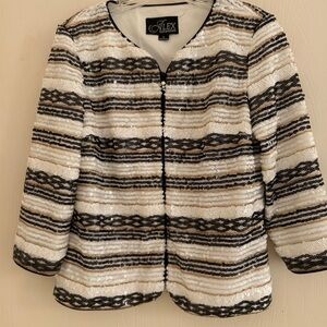 Alex Evenings Black and White Sequin Jacket